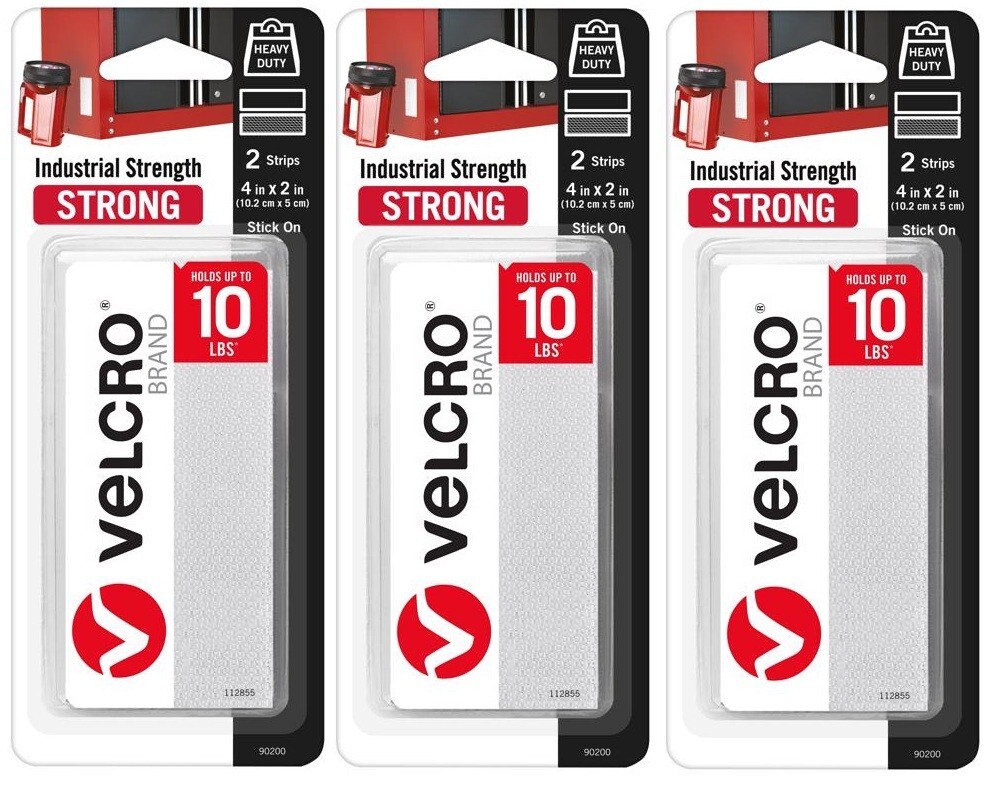 3 ~ Velcro Industrial Strength Hook & Loop Fastener 4" L x 2" W White 2pk 90200