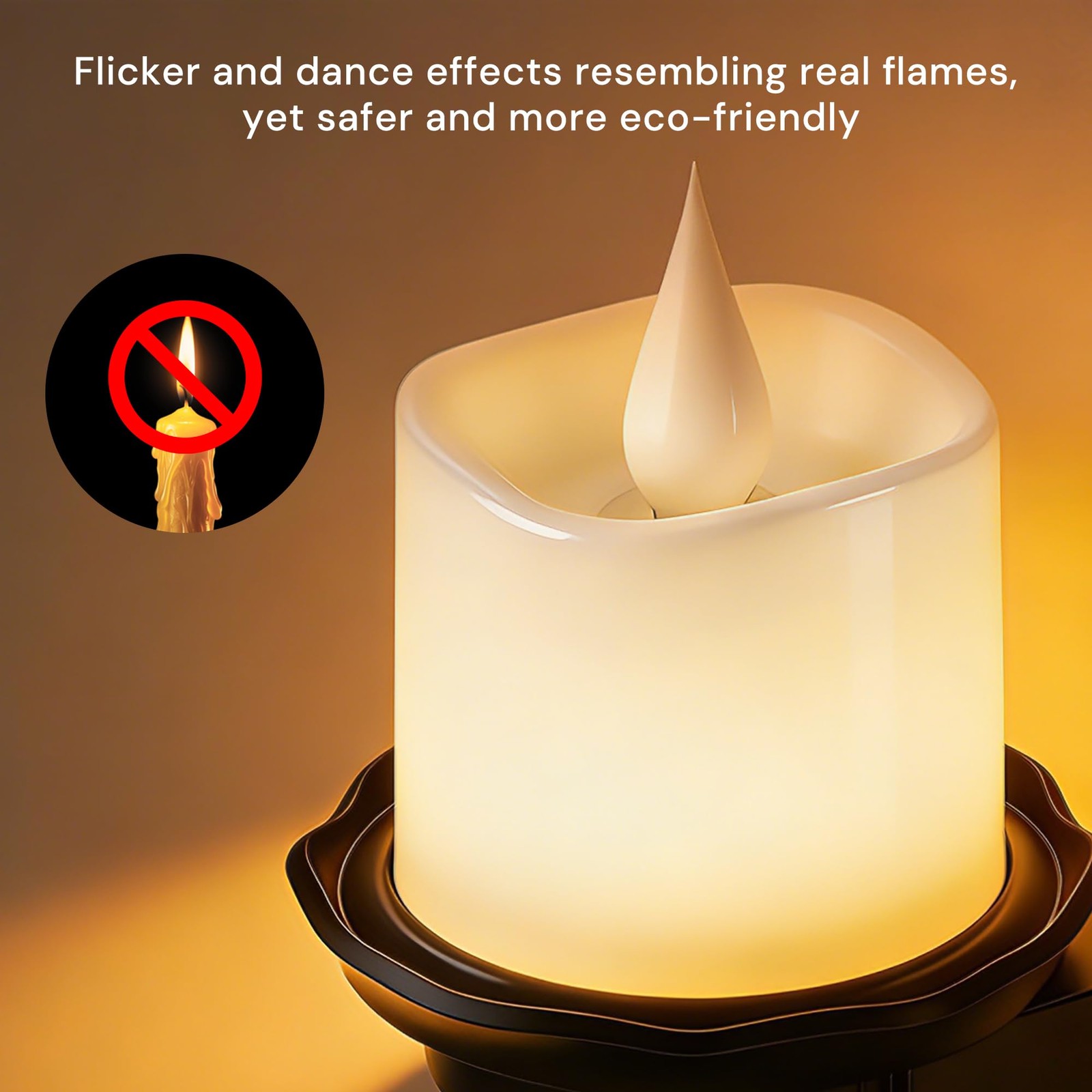 Flameless Candle Night Light, Flicker Night Lights Plug into Wall 2 Pack, Amb...
