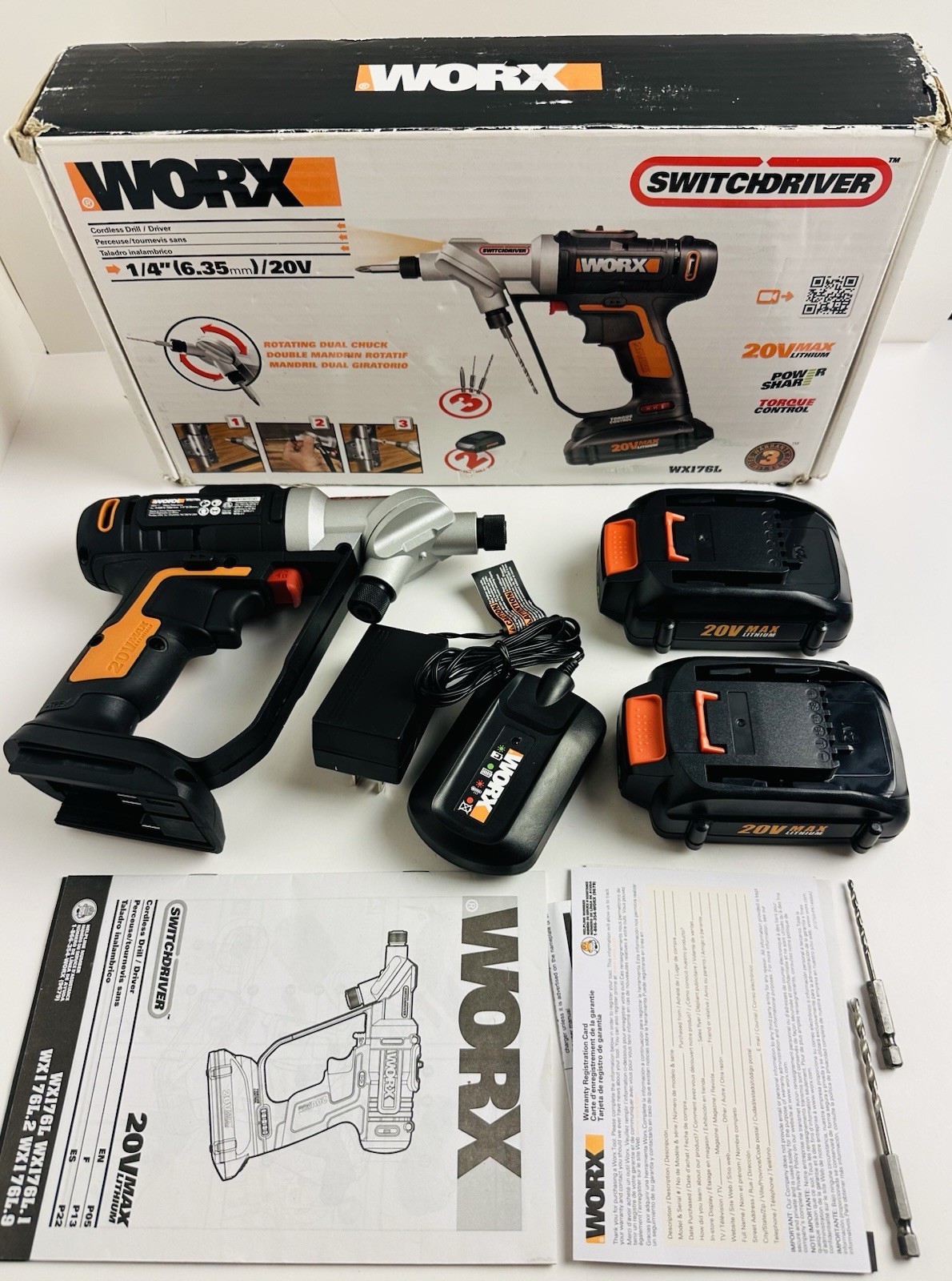 WORX (WX176L) 20V Power Share Switchdriver 1.5Ah 2-in-1 Cordless Drill & Driver