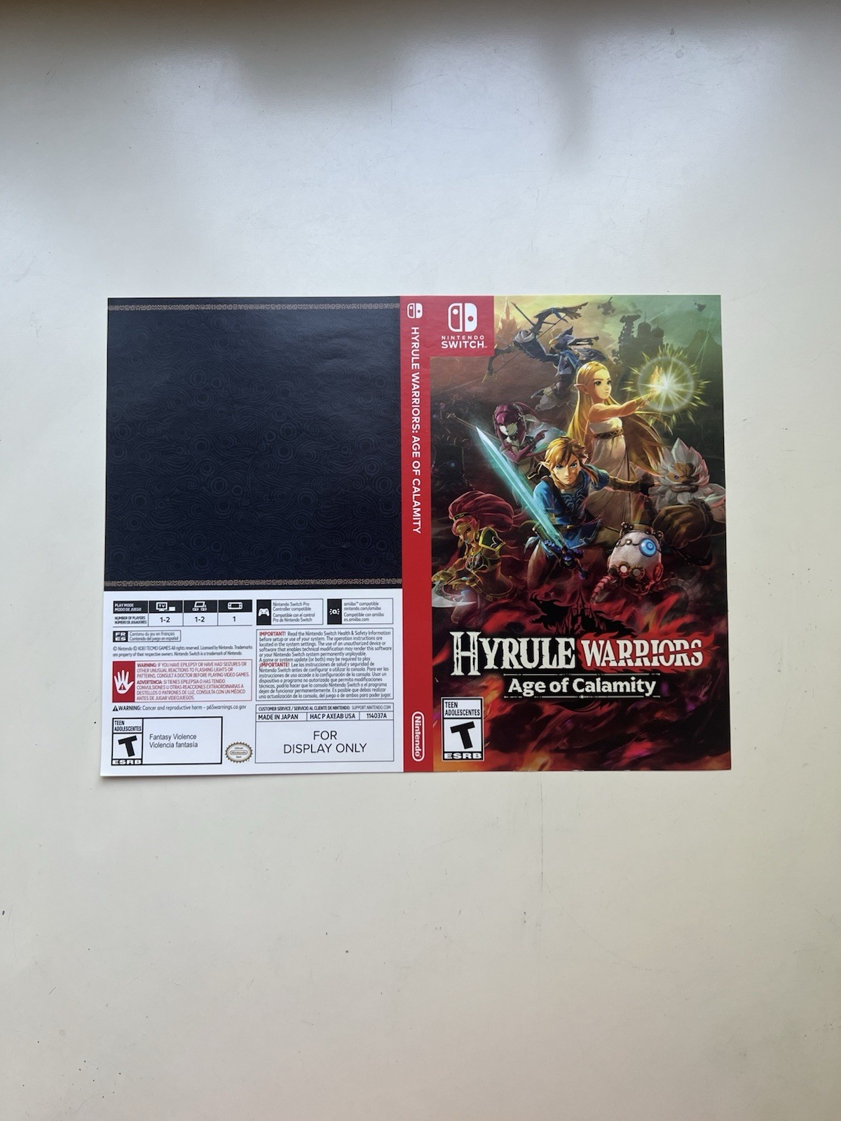 Hyrule Warriors Age of Calamity Nintendo Switch For Display Only Case Artwork