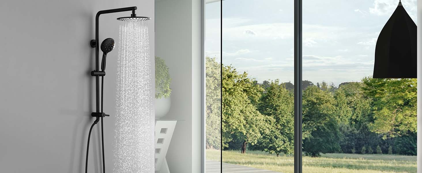 5-Function Retrofit Shower System Matte Black 9 Inch Rain Shower Head with