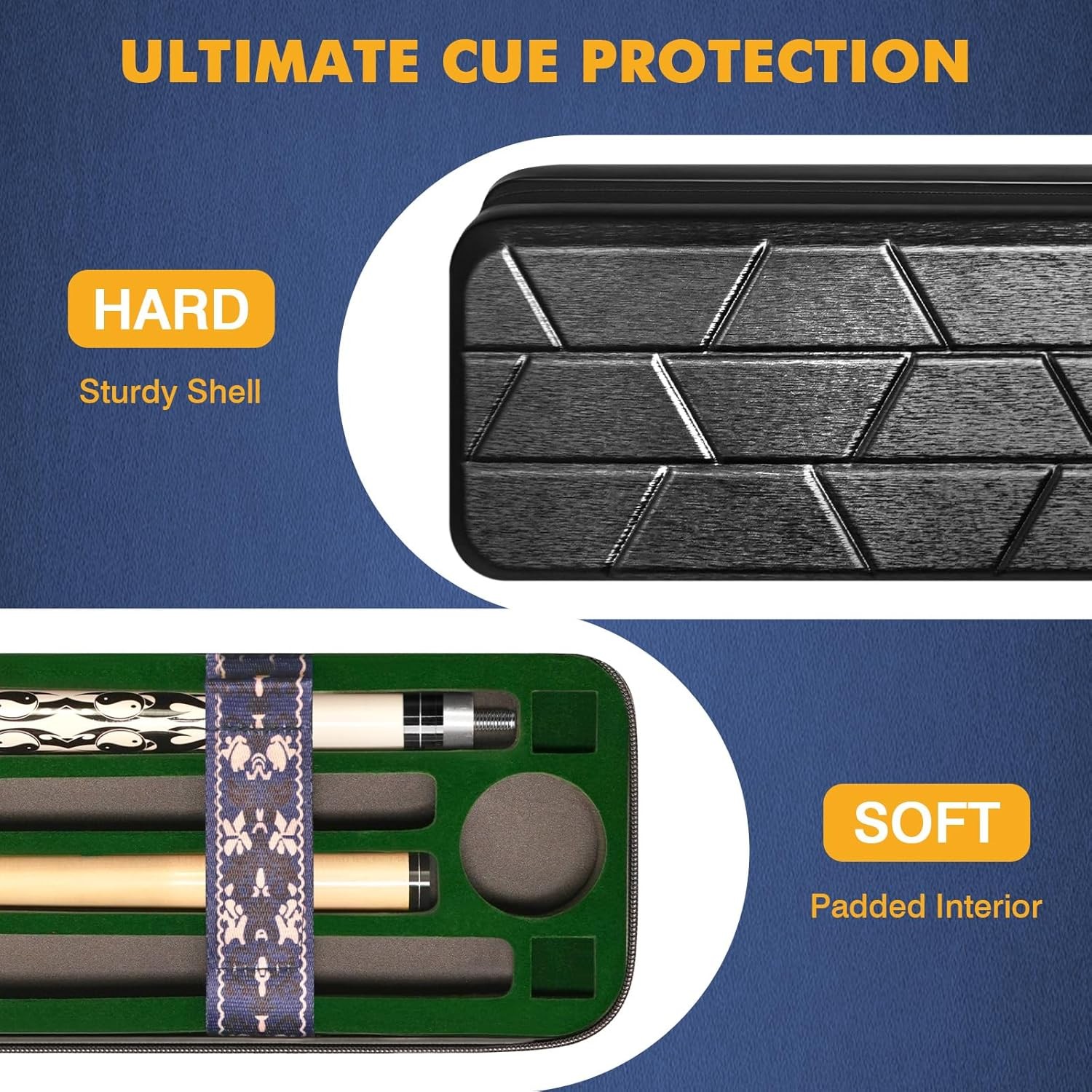 Pool Cue Case, Hard Shell Pool Stick Case 4X4 with 10 Padded Slots, Heavy-Duty B