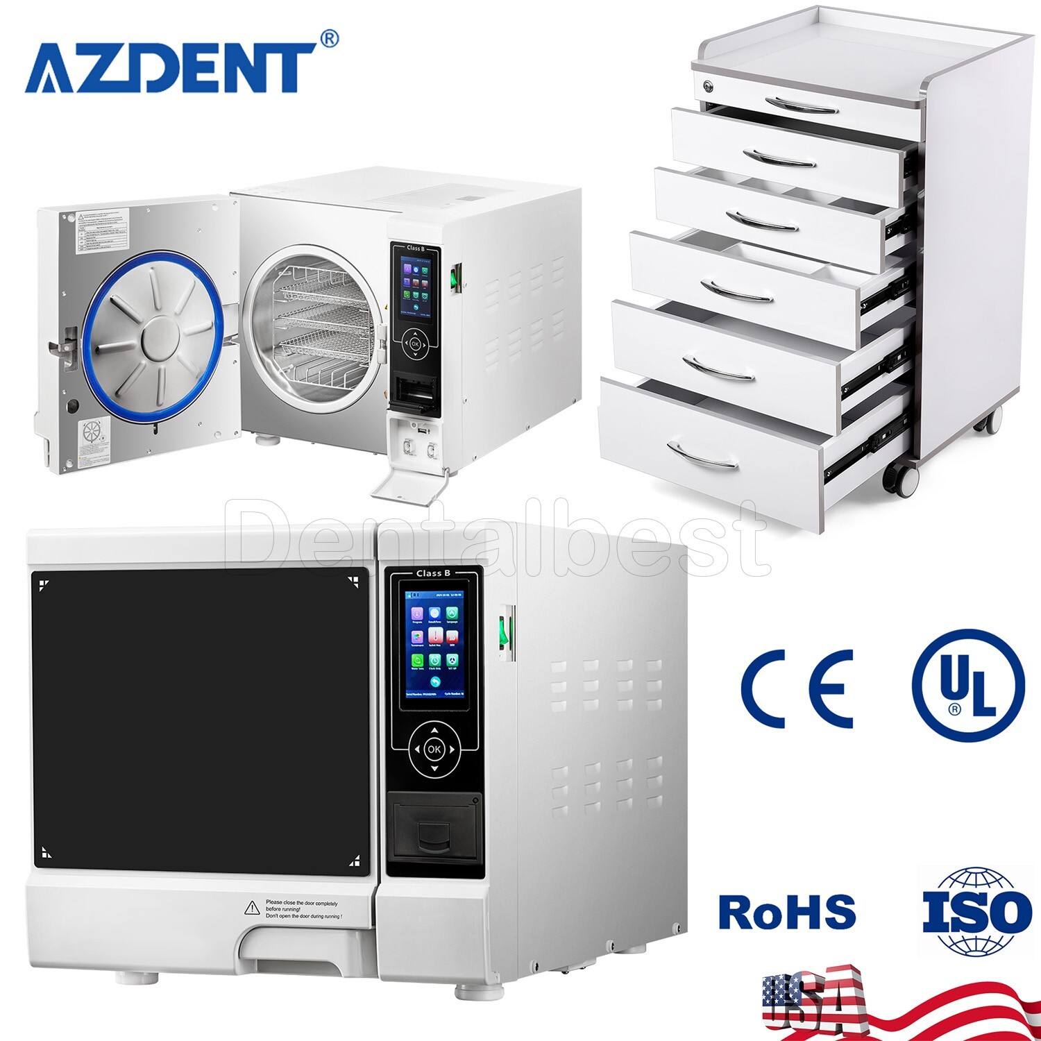 Dental Portable Autoclave Steam Sterilizer /Dental Cabinet Trolley Cart +Drawers