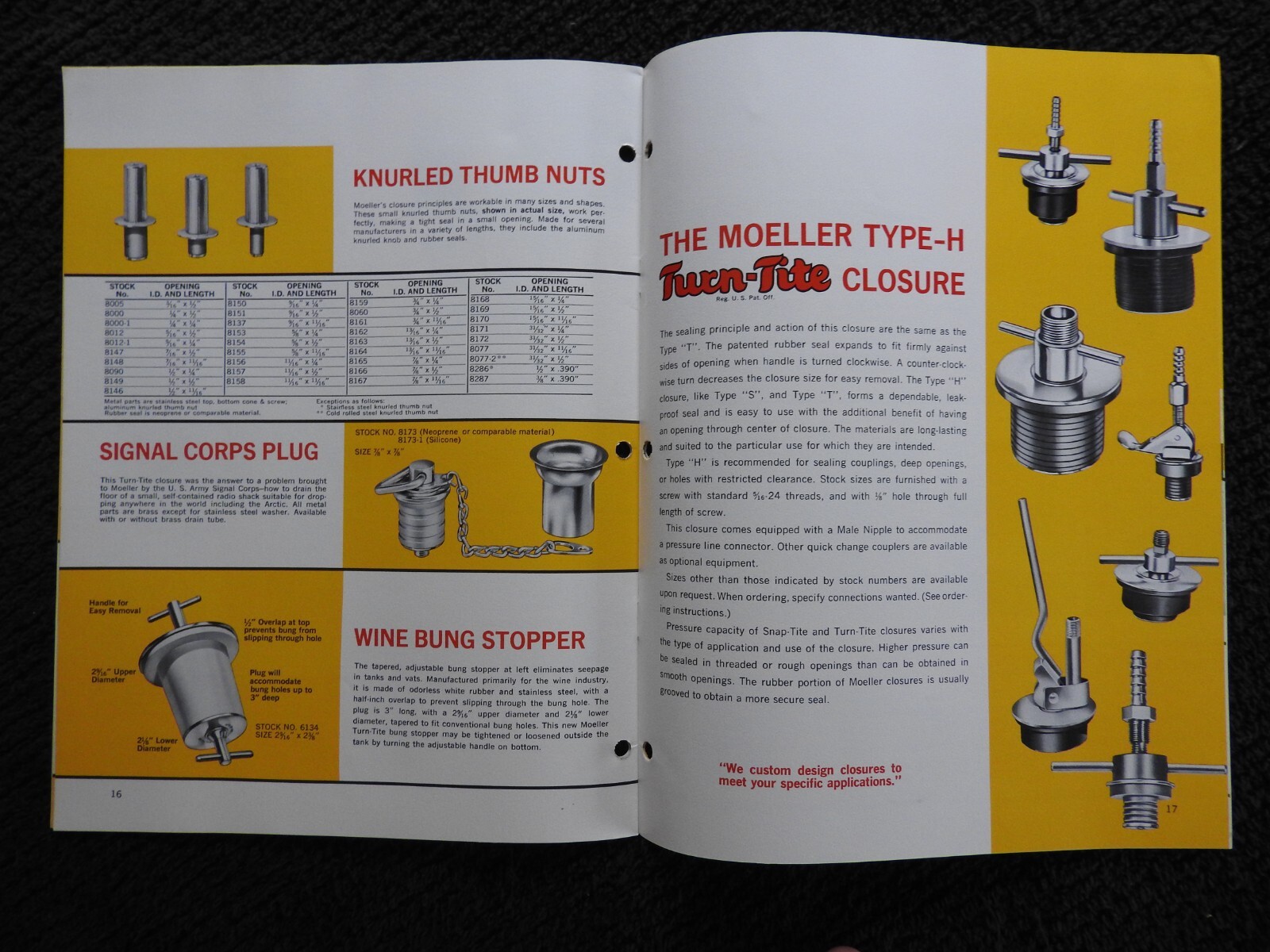 1966 Moeller Manfacturing Co Closures Engineering Catalog/Brochure Greenville MS