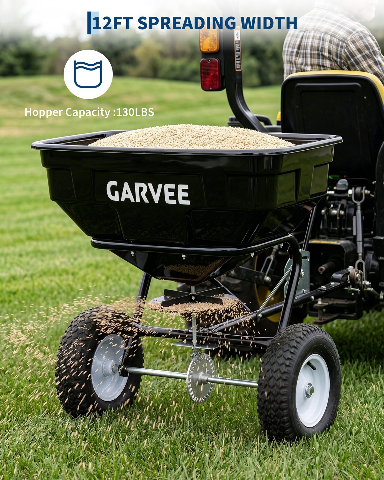 130 LBS Adjustable Tow Behind Broadcast Spreader Pull Behind Fertilizer Spreader