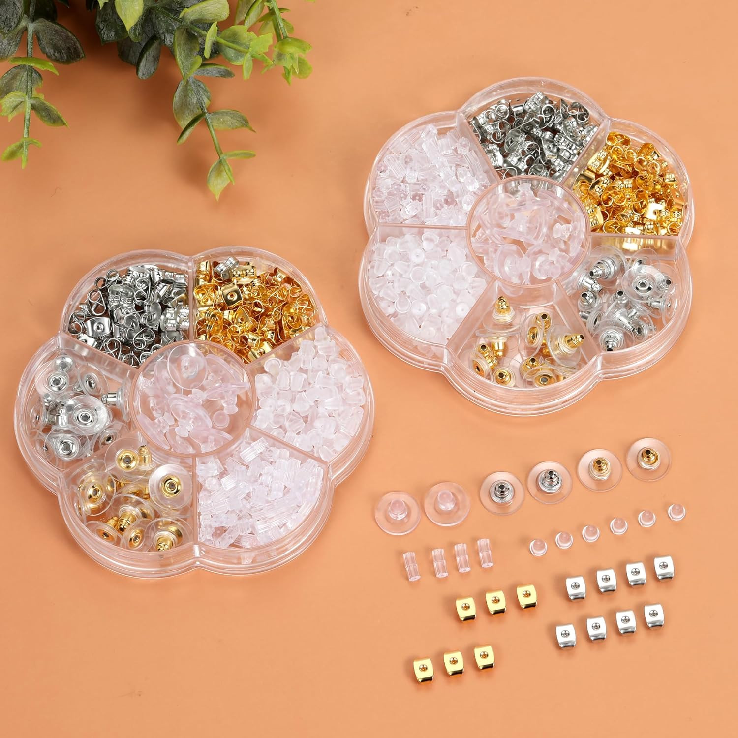 7 Styles 500PCS Earring Backs for Studs Clear Plastic Hypoallergenic Metal Rubb