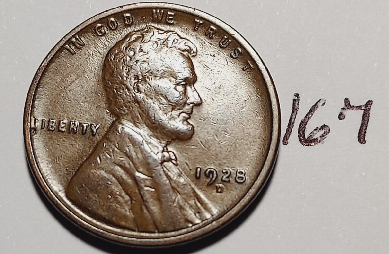 1928-D Lincoln Wheat Cent   EXTREMELY FINE    #167
