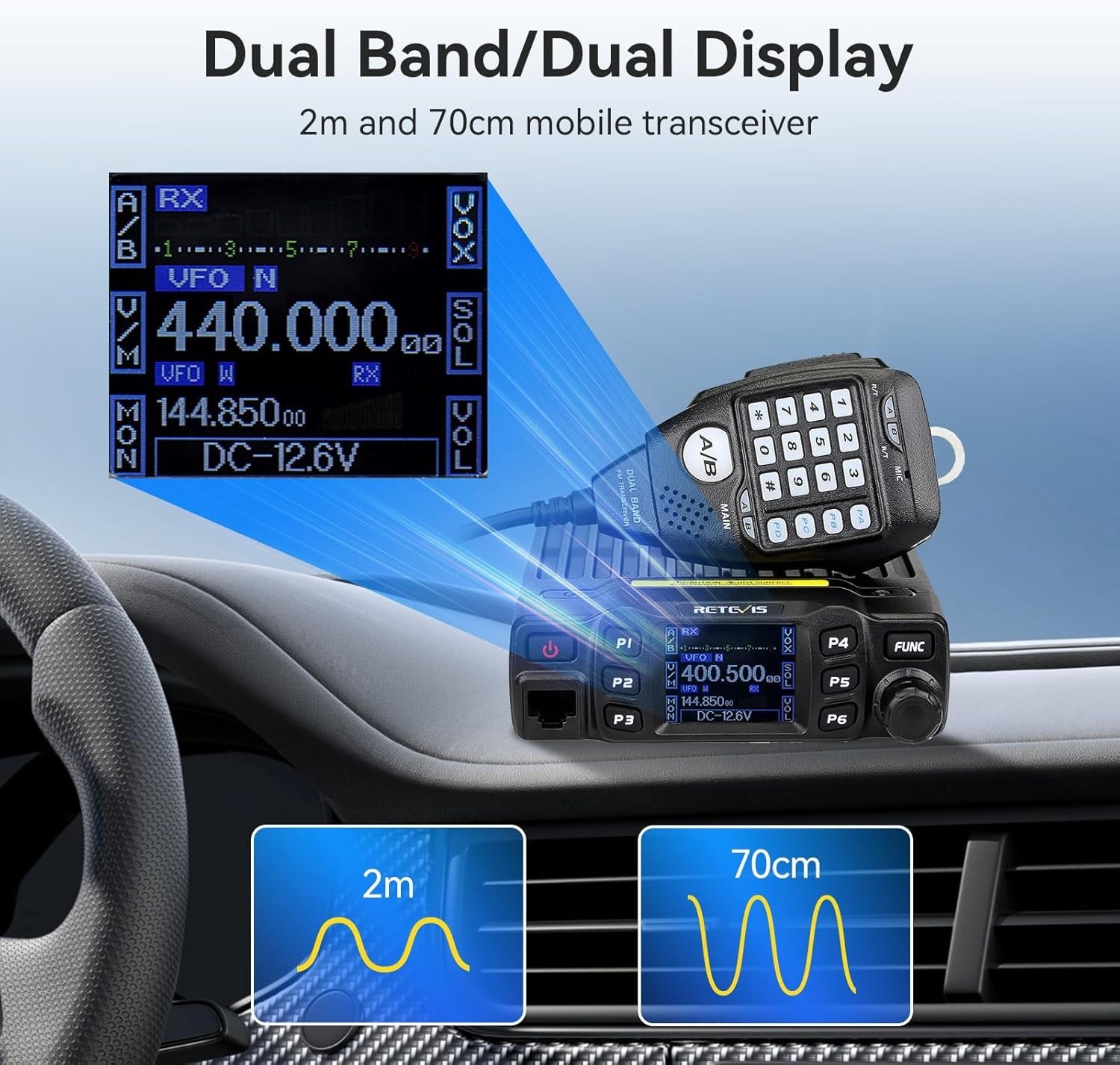 Dual Band Mobile Radio, Long Range Ham Radio with Antenna, 180 Degree Rotatab...