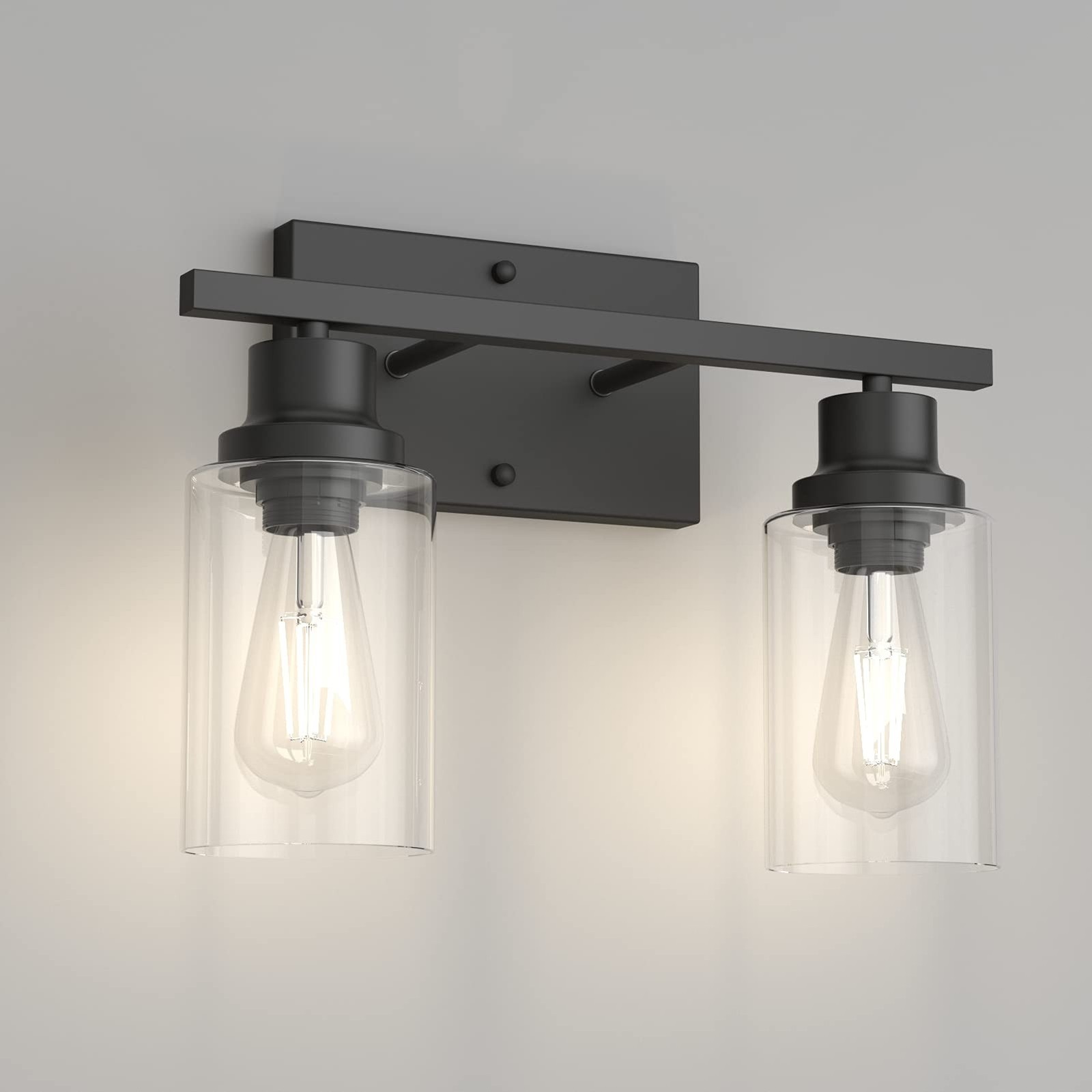 Tipace Industrial Vanity Light Fixture,2-Light Matte Black Bathroom Lighting ...