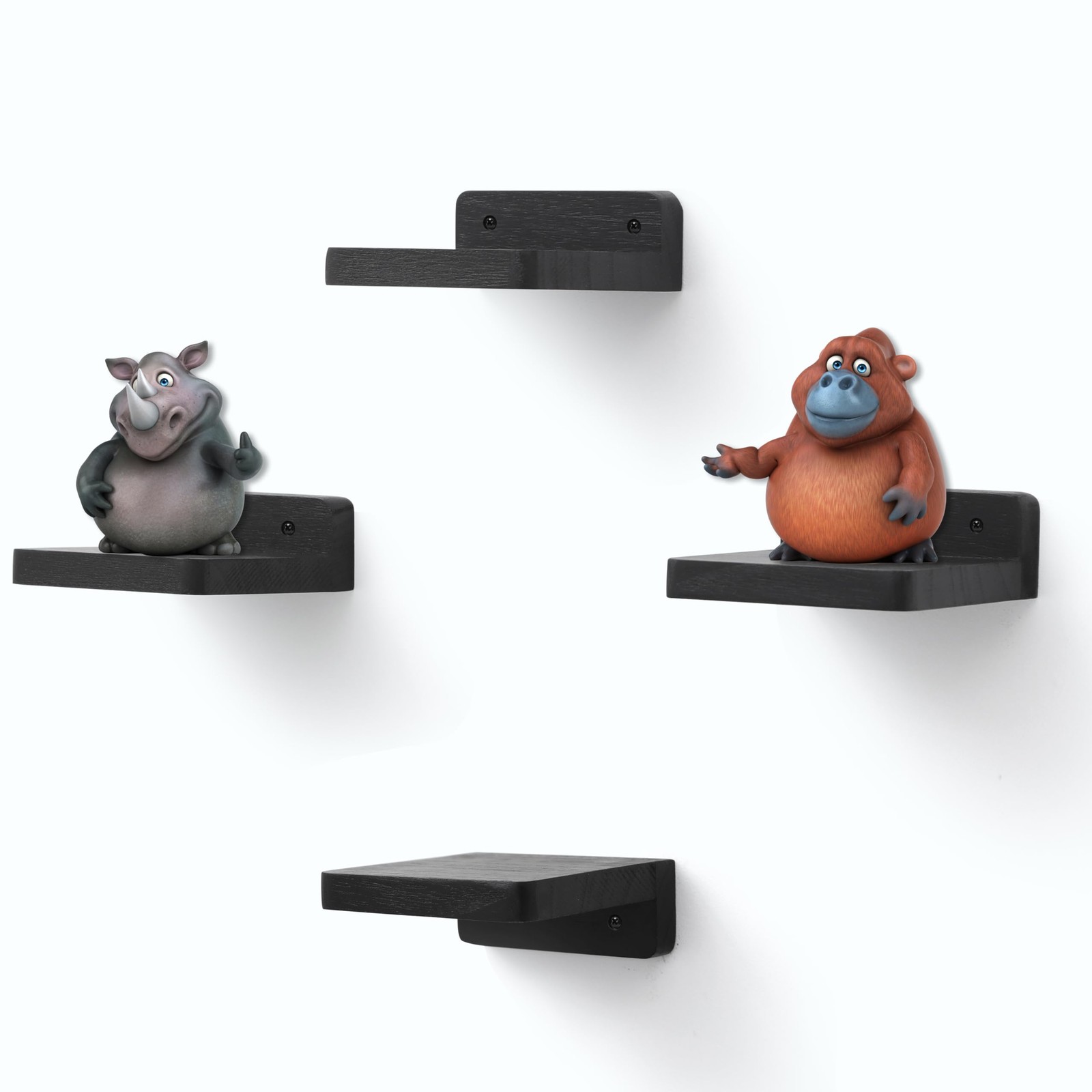 Mini Floating Wall Shelves Rustic Wood Display Ledges 4x4 Inch Black