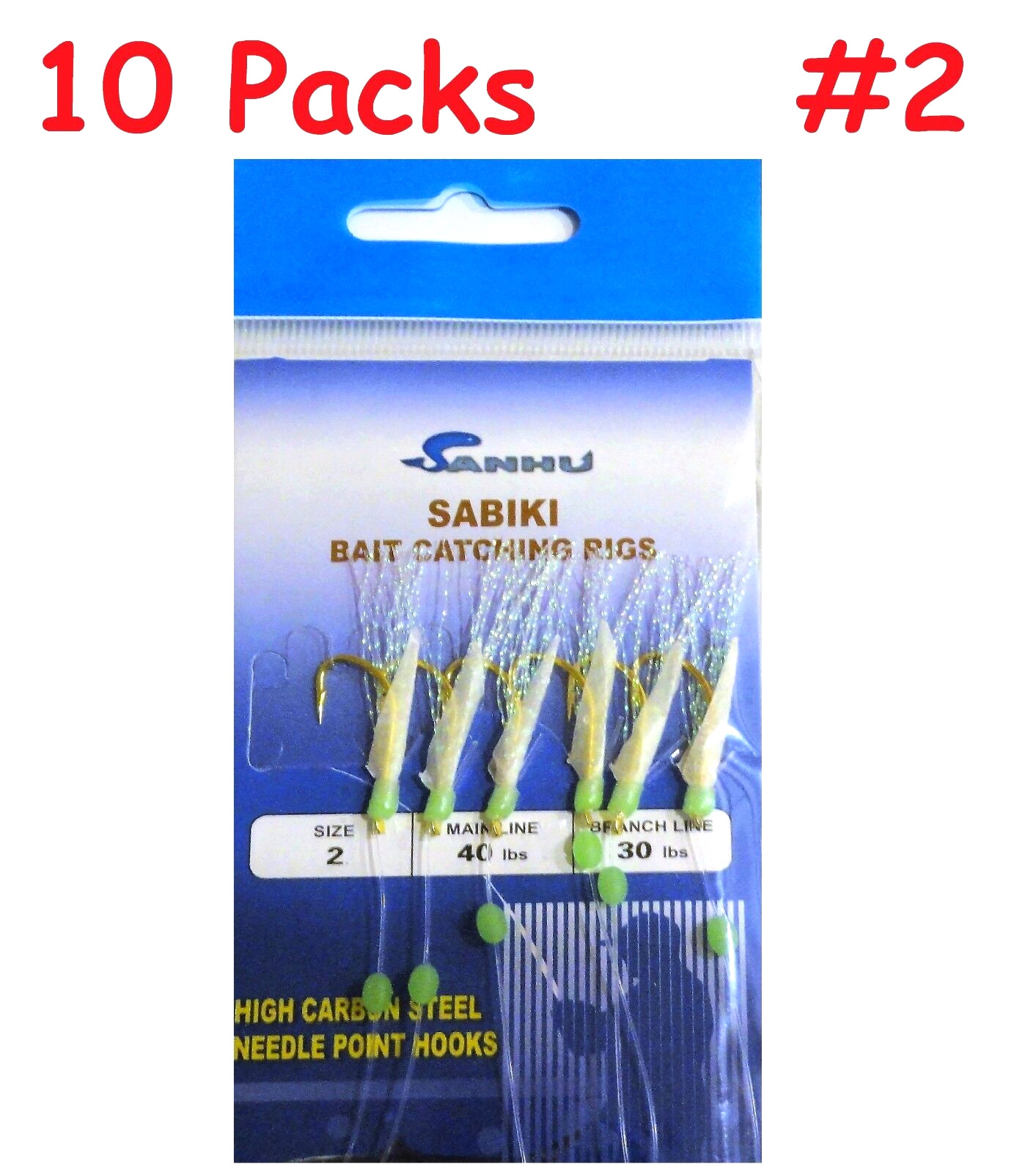 10 Packs Size 2 Sabiki Bait Rigs 6 Hooks Saltwater Fishing Lures - 467