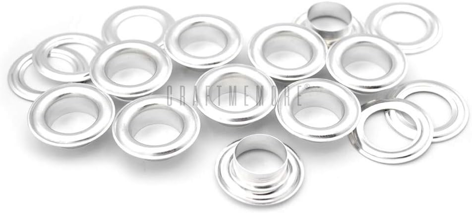 CRAFTMEMORE 50 Pack Aluminium Grommets Eyelets with 5/8 (16mm), Silver