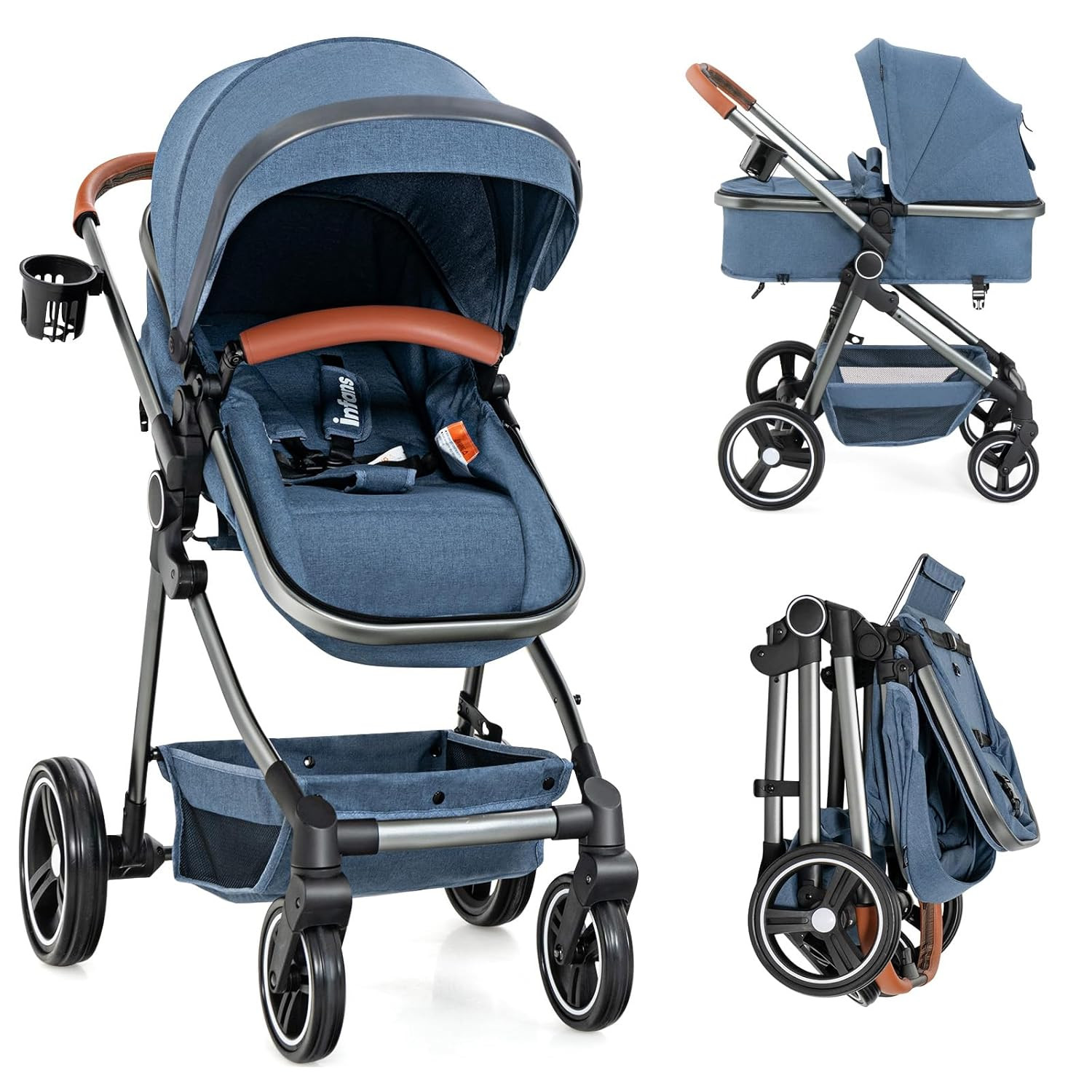 Convertible 2-in-1 Baby Stroller with Shock Absorption & Reversible Seat