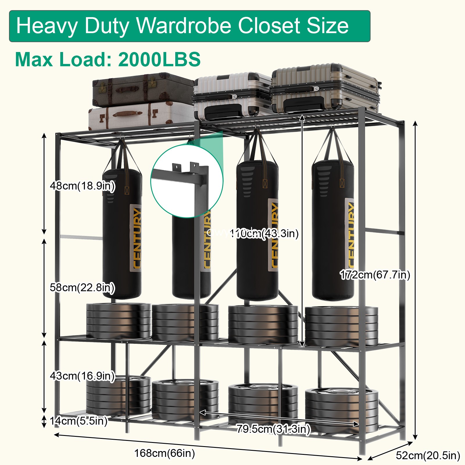 Portable Closet Wardrobe,Wardrobe Closet Organizer w/ Oxford Cloth Fabric Cover