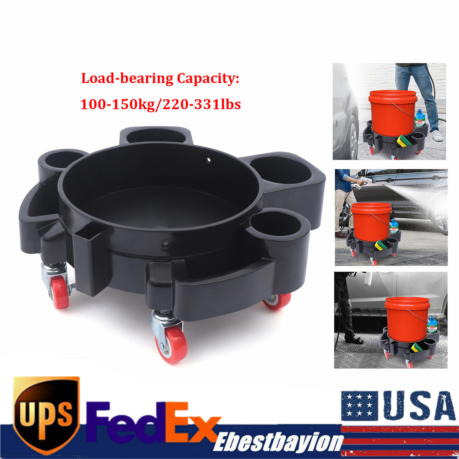 Heavy-Duty Rolling Bucket Dolly Cart for Car Wash & Detailing Kits