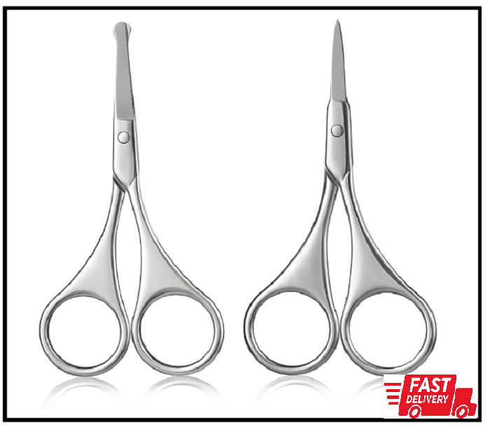 2Pcs Facial Hair Small Grooming Scissors For Men Women - Eyebrow, Nose Hair, ...