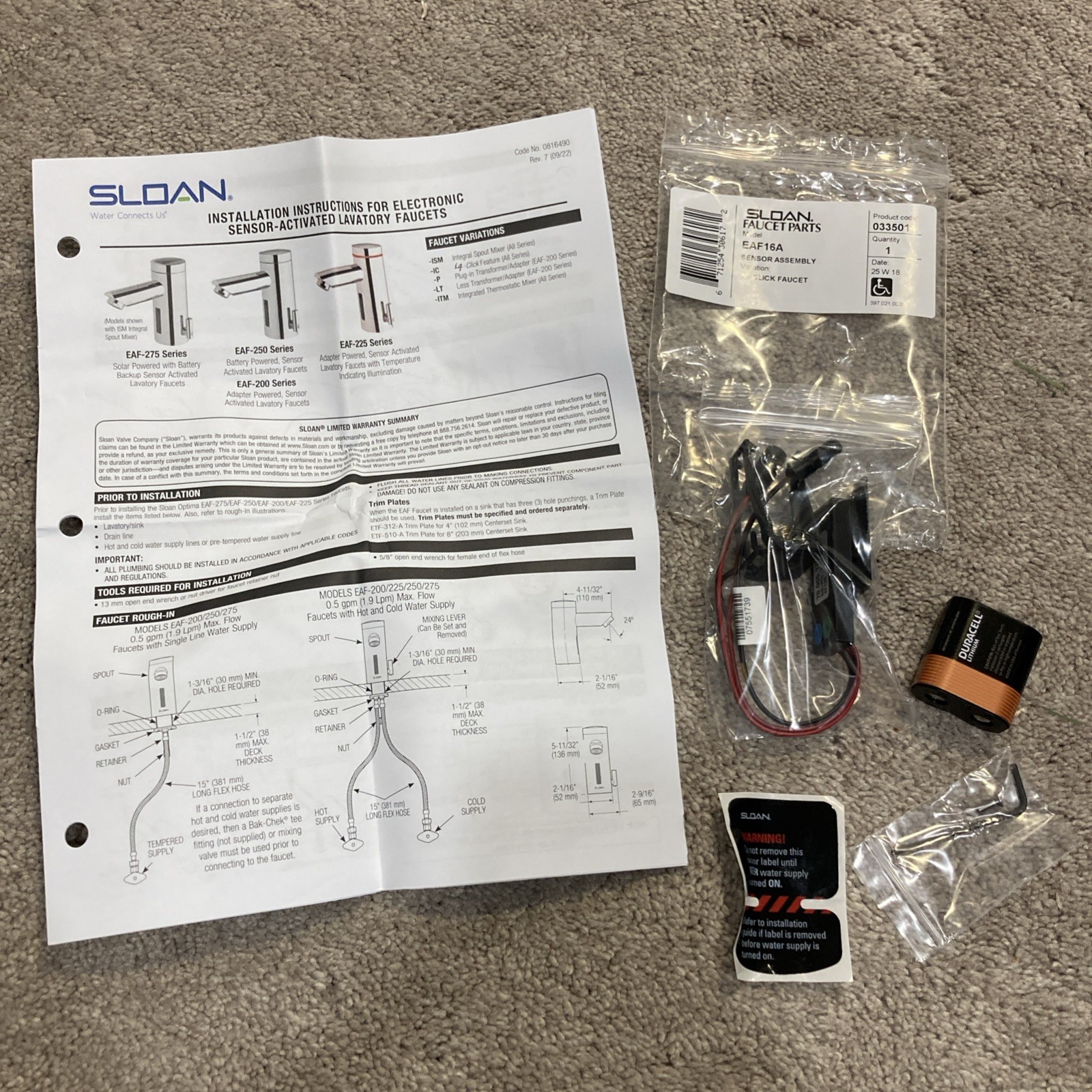 Sloan EAF 16A Sensor Assembly (0335014)