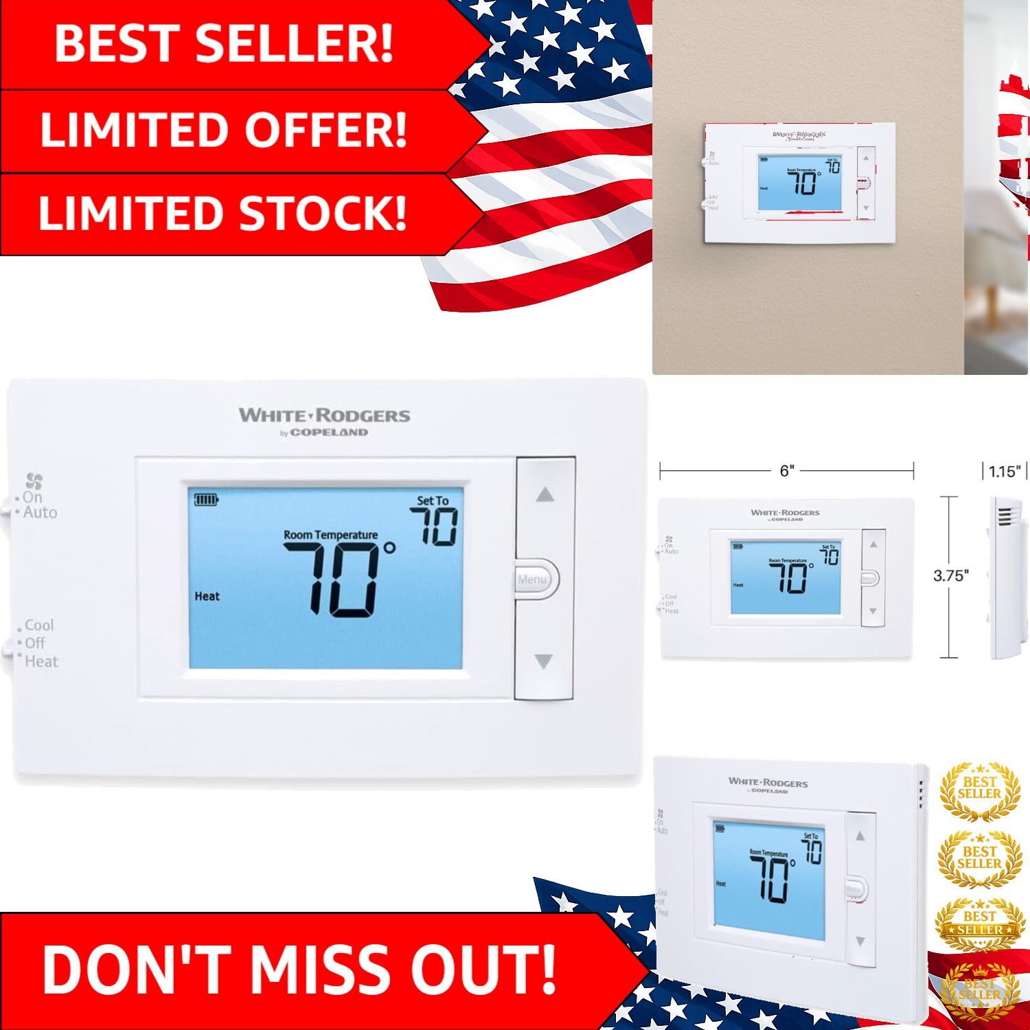 User-Friendly Emerson Thermostat with Filter Indicator & Backlit Display