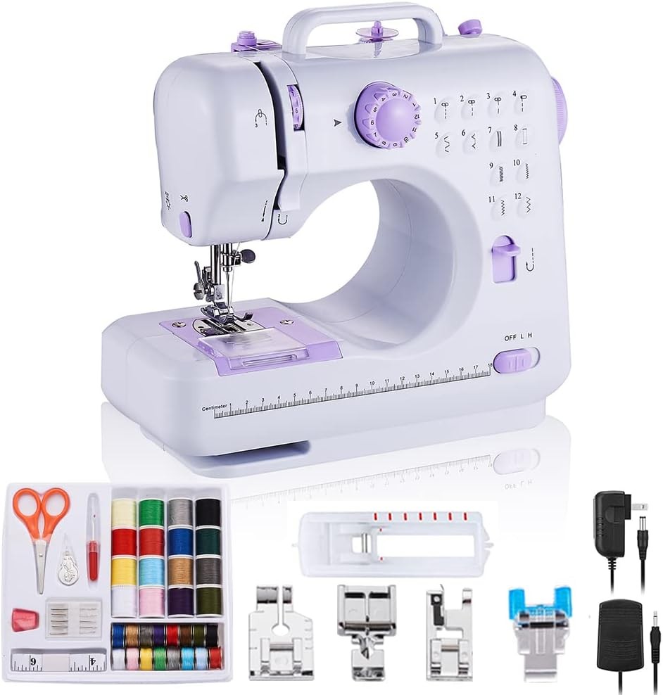 rxmeili Mini Electric Sewing Machine 12 Stitches Foot Pedal