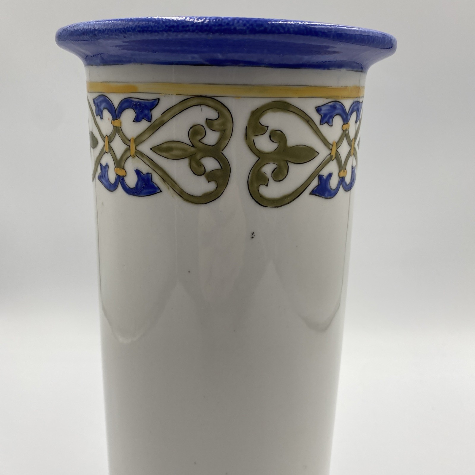 Vintage Ecco Nova Spanish Pottery Wine Chiller Blue Gold Geometric Border Design