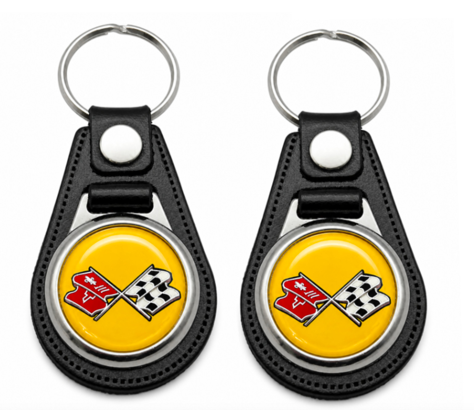 YELLOW C3 - KEYCHAIN  SET-  (BUY 1 GET 1 FREE) CLASSIC FOB STYLE-FAUX LEATHER