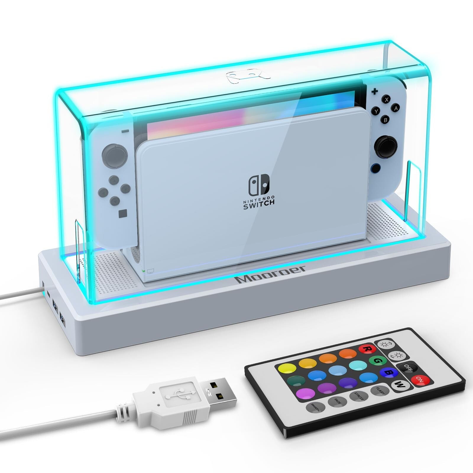 Nintendo Switch/OLED Anti-Scratch Slim Dock Case with 16 LED Colors Light Base