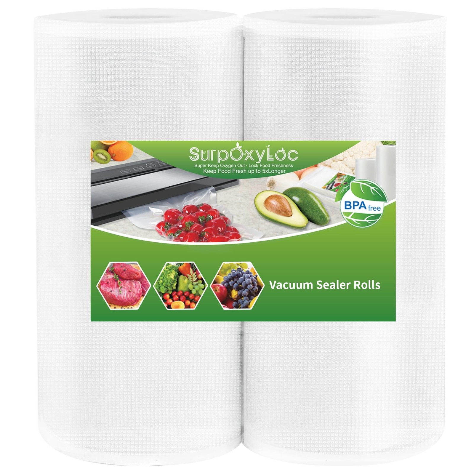 SurpOxyLoc 2 Pack 11x50 Vacuum Sealer Bags Rolls with BPA Free,Heavy Duty,Gre...