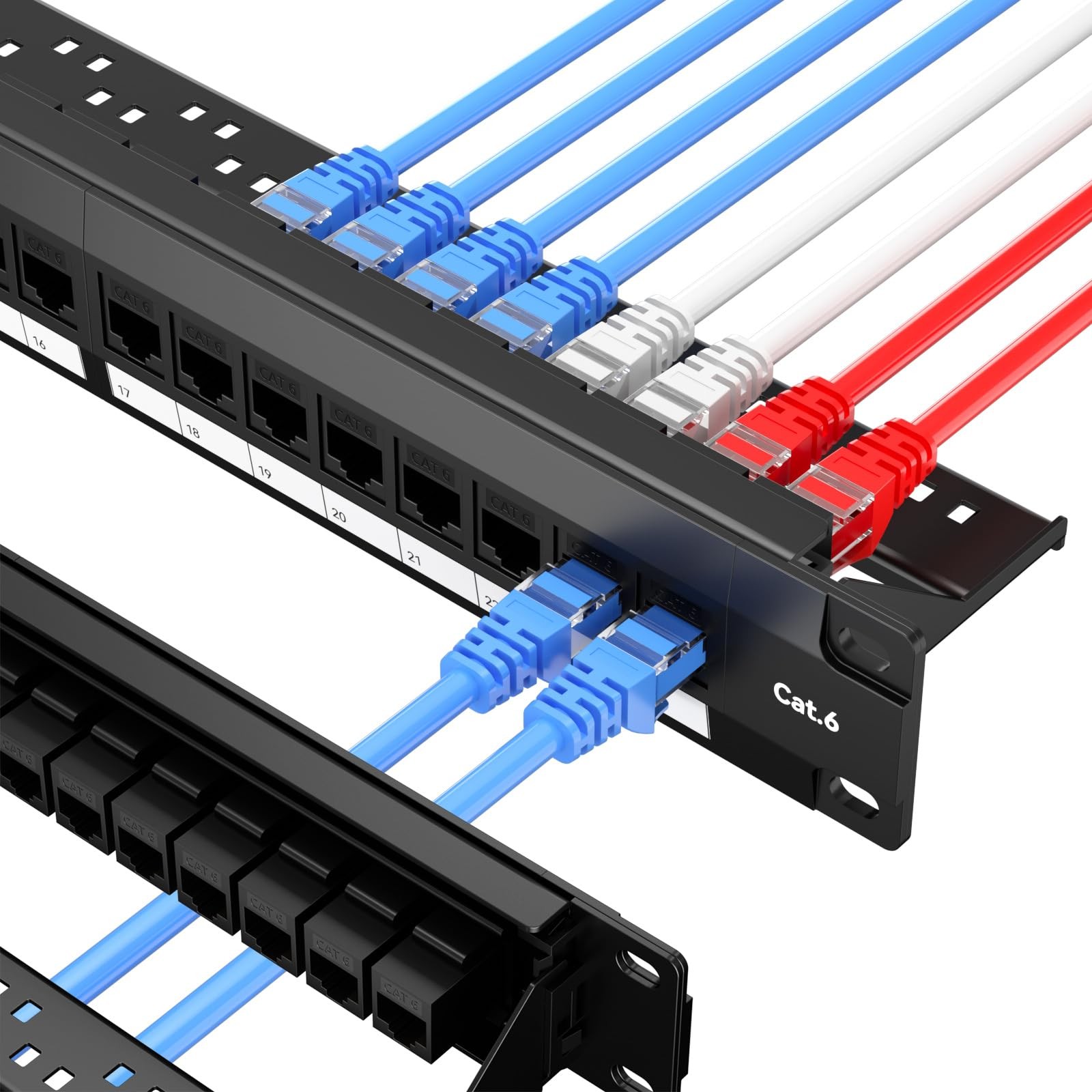 24 Port Patch Panel Keystone RJ45 Couplers 10G PassThrough 1U 19 Inch UTP