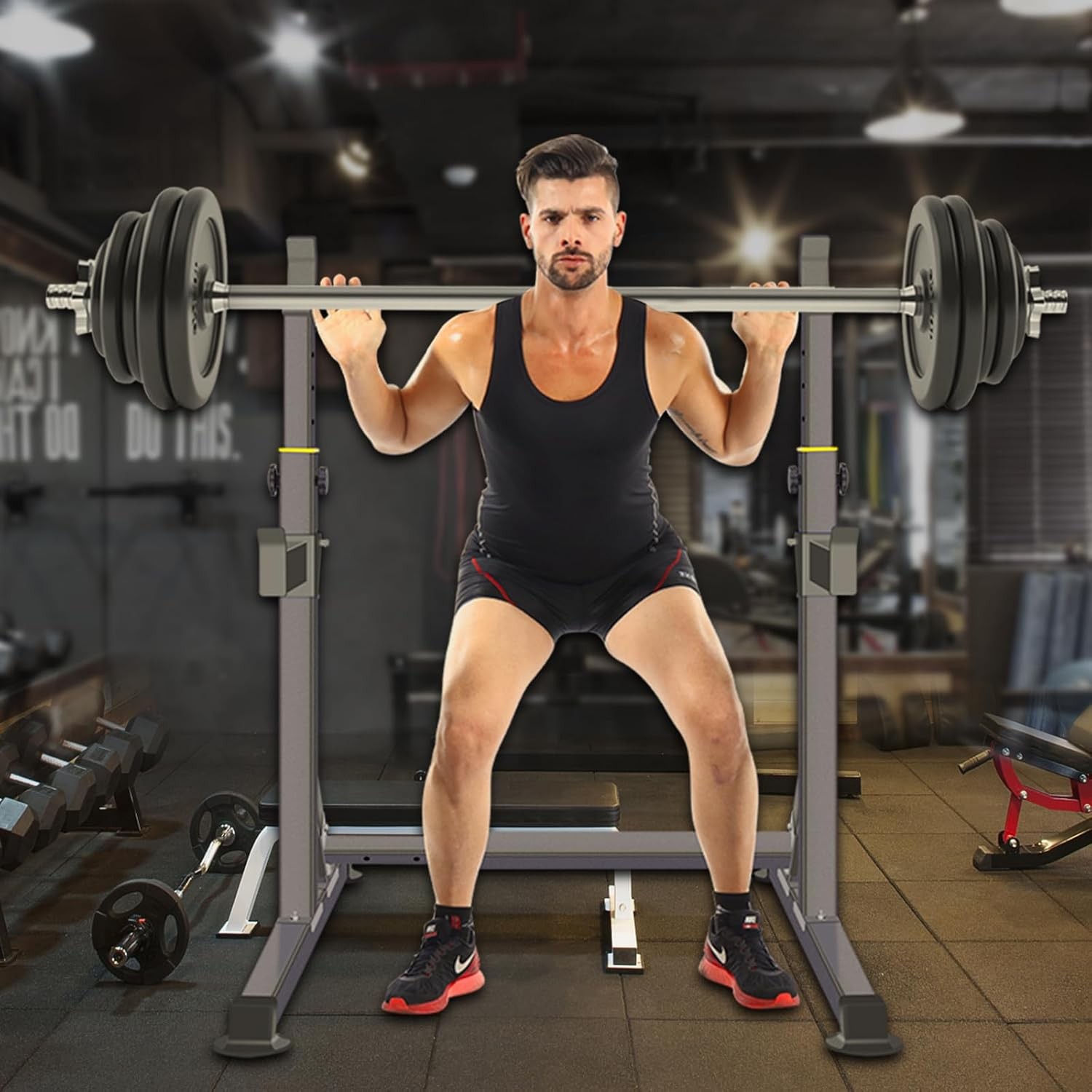 Adjustable Squat Rack,Multi-Function Barbell Rack Weight Lifting & Home Gym