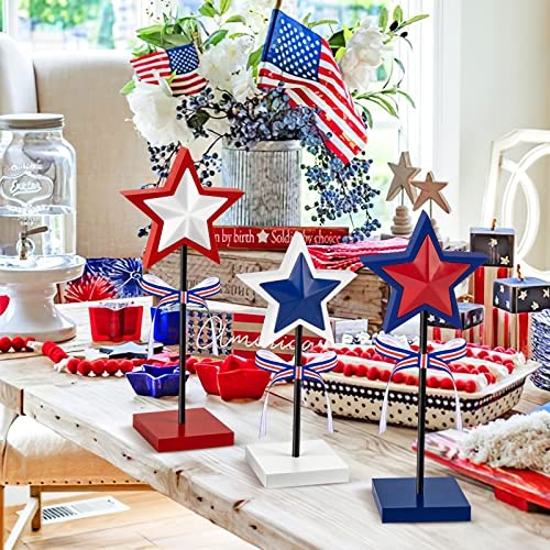 3 Pieces 4th of July Tiered Tray Decor Wood Star Set, Memorial Day Classic