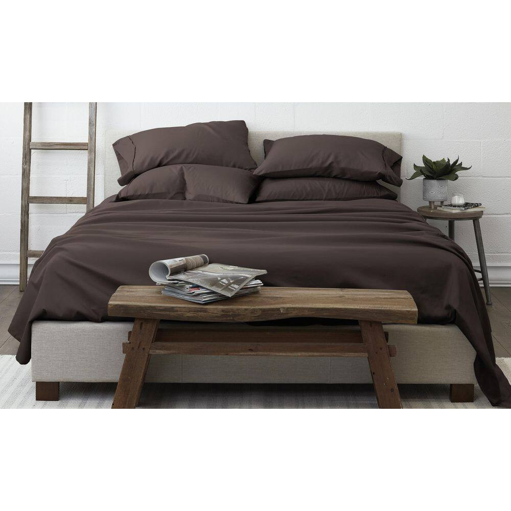 6-Piece Chocolate Solid Microfiber Queen Sheet Set Free Shipping New