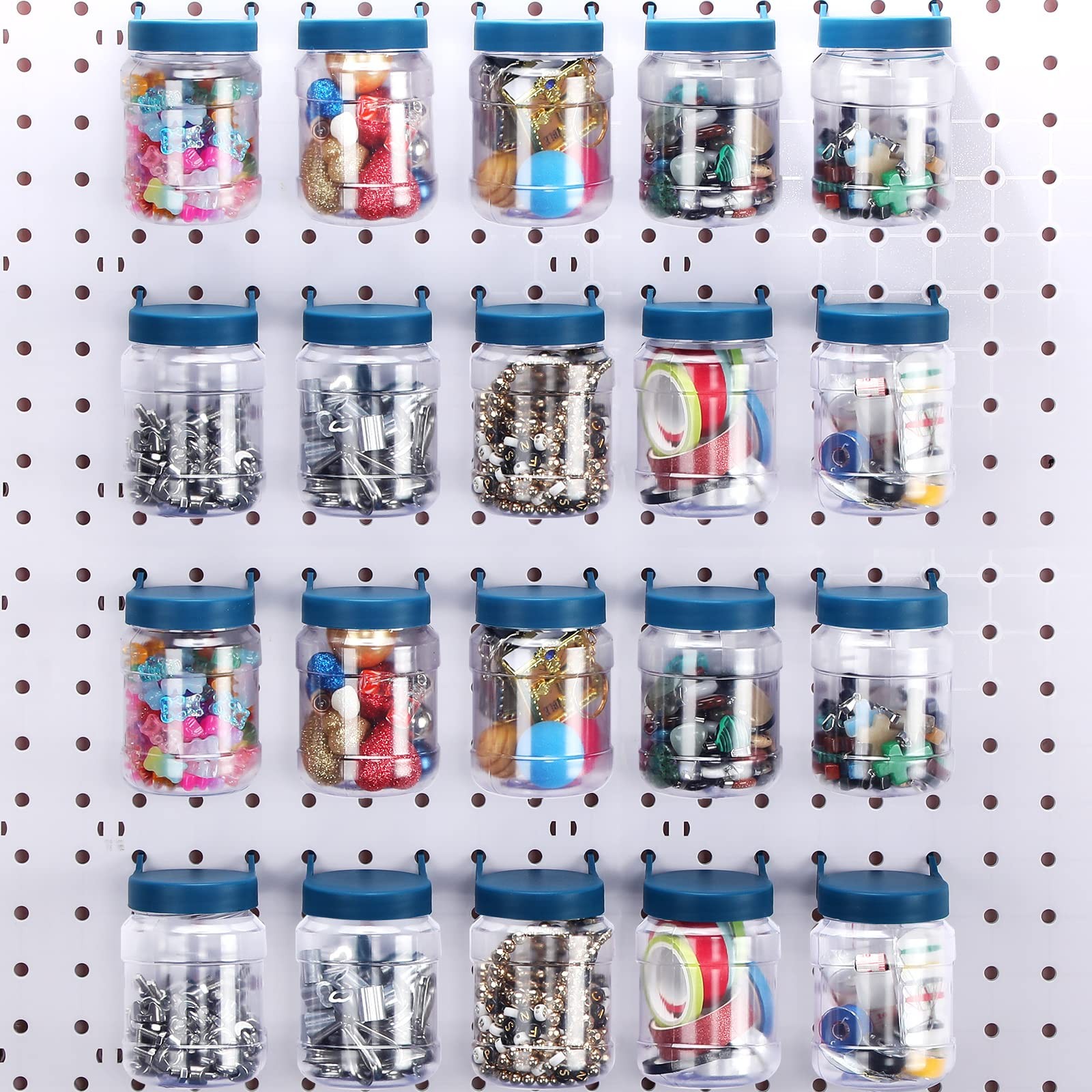 Unittype 20 Set Pegboard Organizer Accessories Peg Boards Jars with Dark Blue