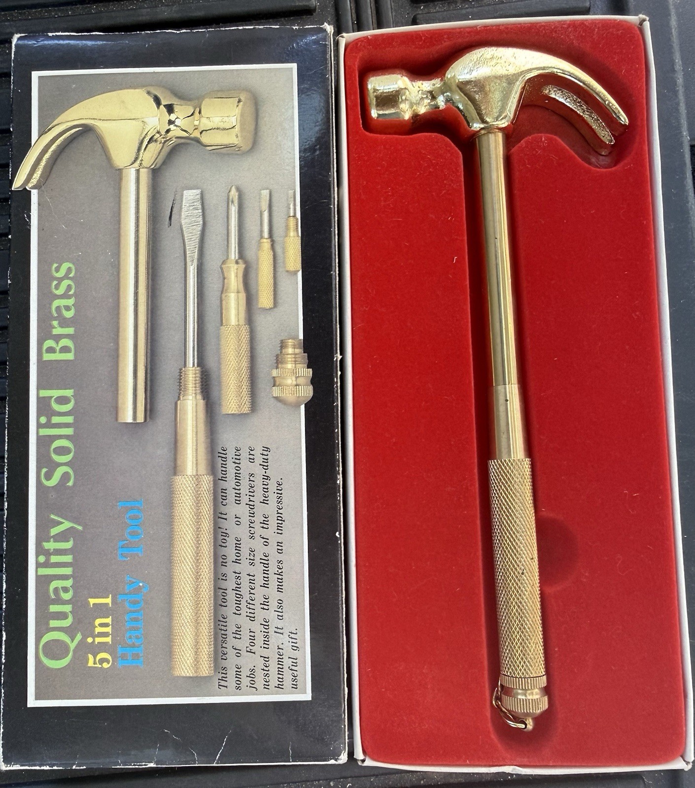 5 in 1 Handy Tool Brass Multi-Tool Hammer w/ Screwdriver Bits Set, 5-Piece