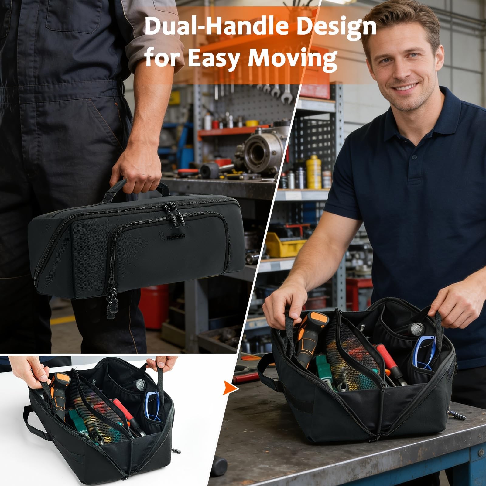 Portable Tool Bag Organizer WideOpen Tote Multi Compartments