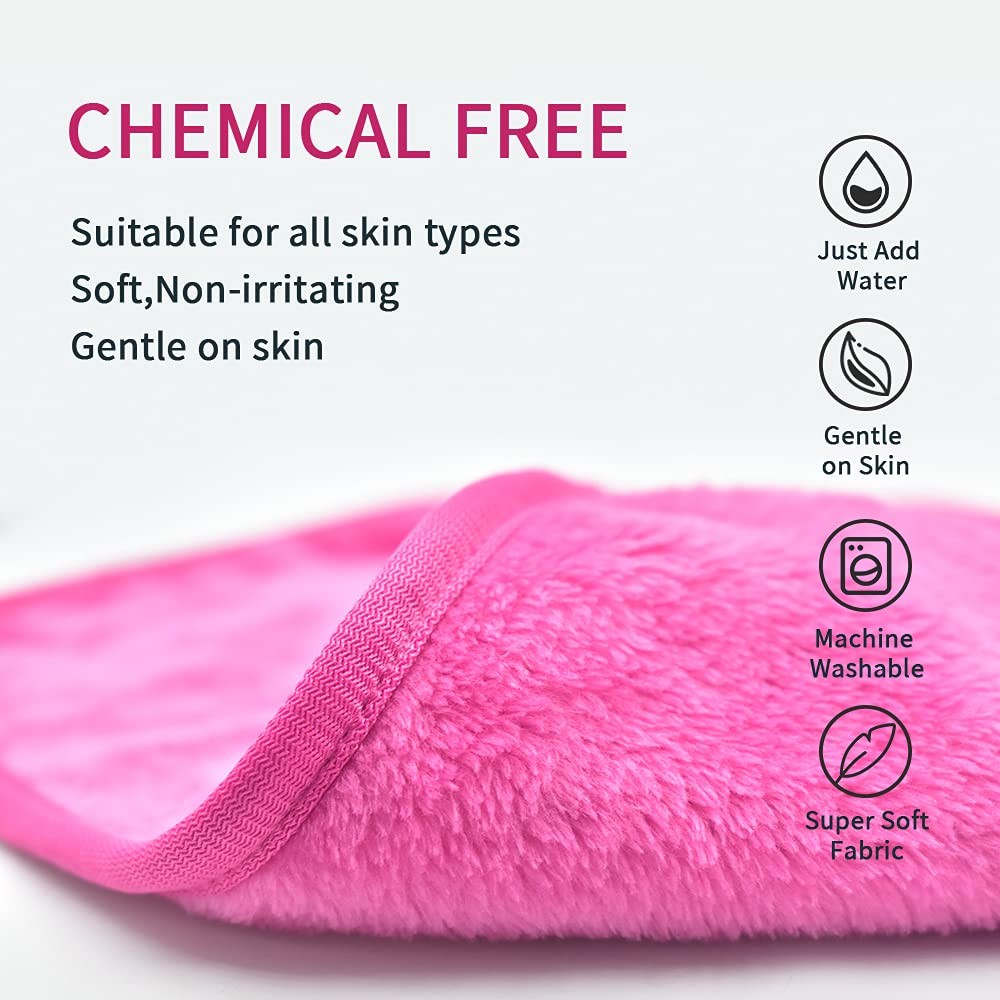 Reusable Microfiber Makeup Remover Cloths - Fast Drying Face Towels, 4 Count