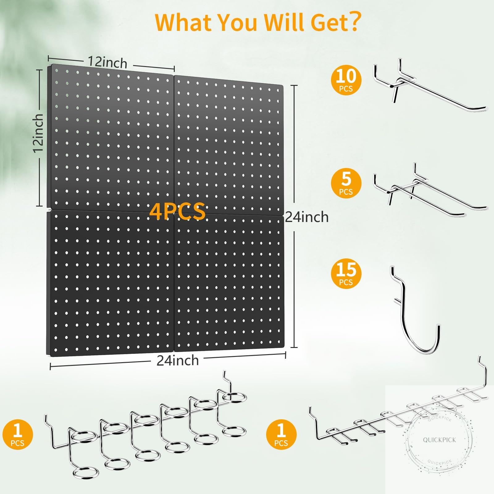 Peg Board, 4 Pack Metal Pegboard Kit,Black Pegboard Wall Organizer with 32 Pcs