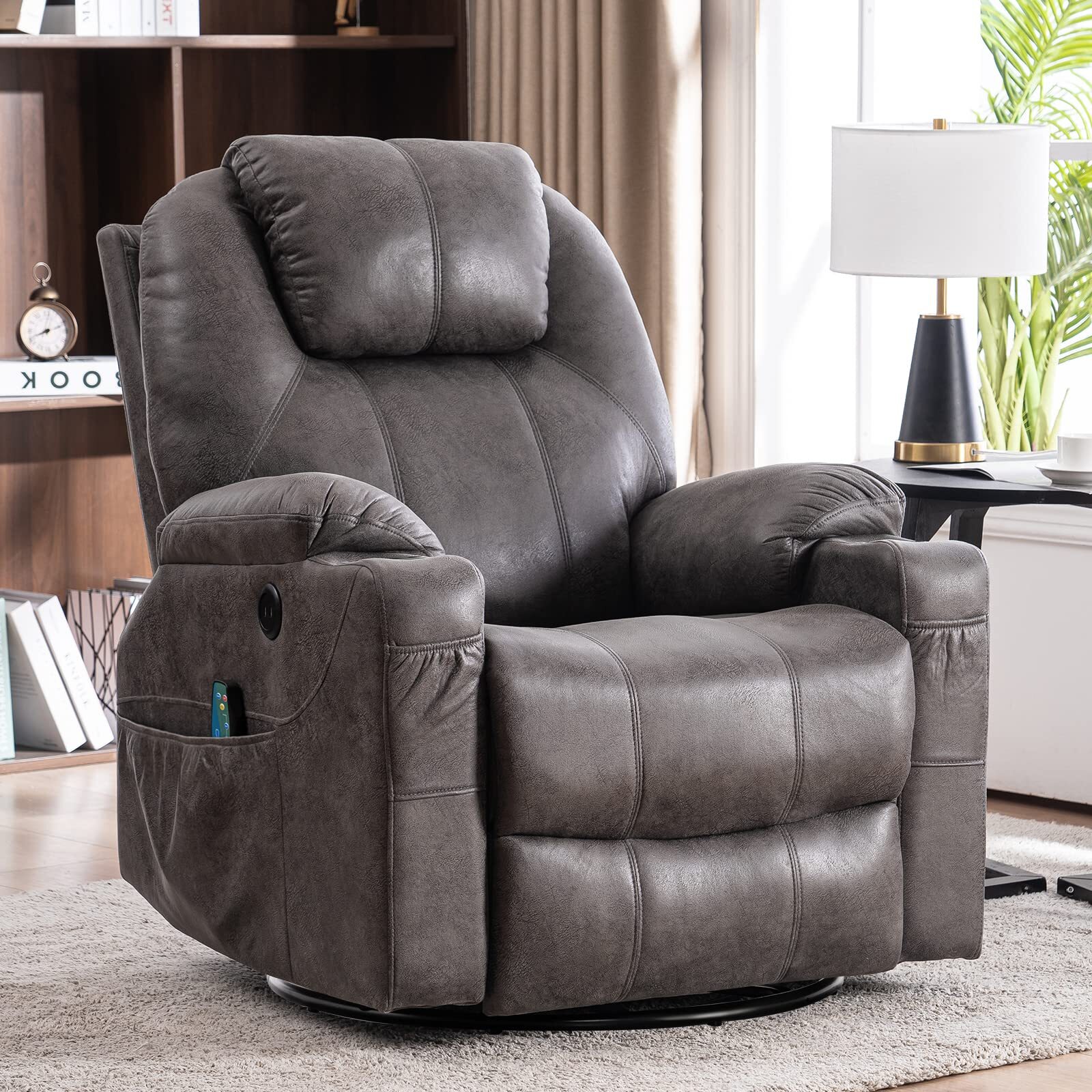 Massage Recliner Chair Swivel Rocker Glider Heated Rocking Recliner W/ USB Ports