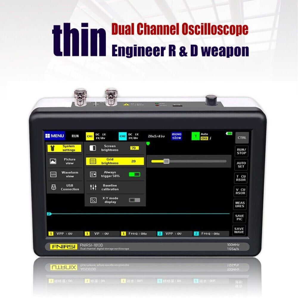 FNIRSI Mini 7" Touch Panel Digital Tablet Oscilloscope 2CH 100MHz Bandwidth 1GS