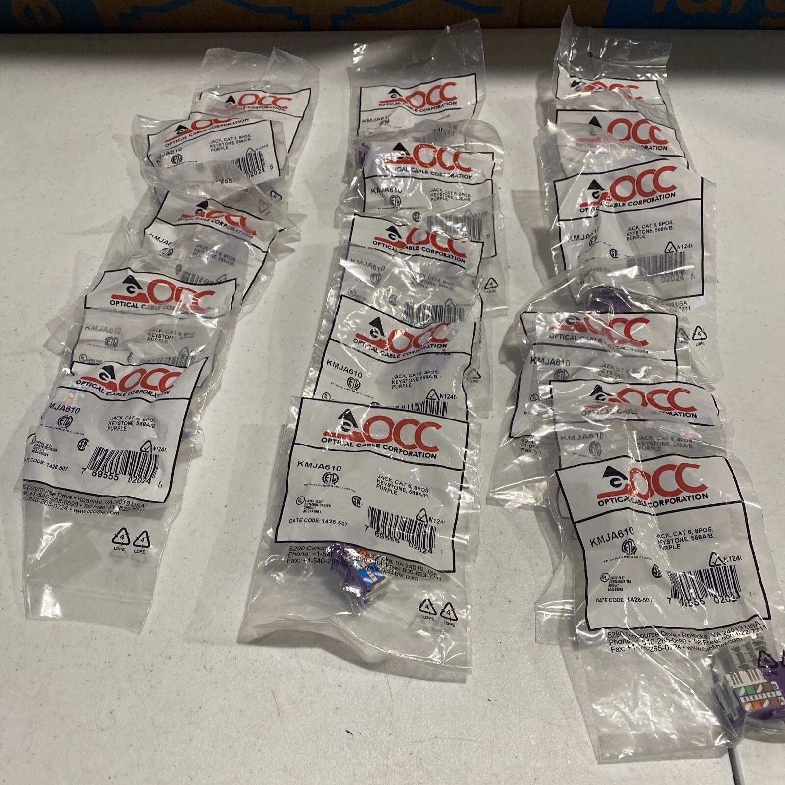 Lot of (16) OCC KMJA610 CAT6 Jack, Universal 568 A/B Wiring Purple