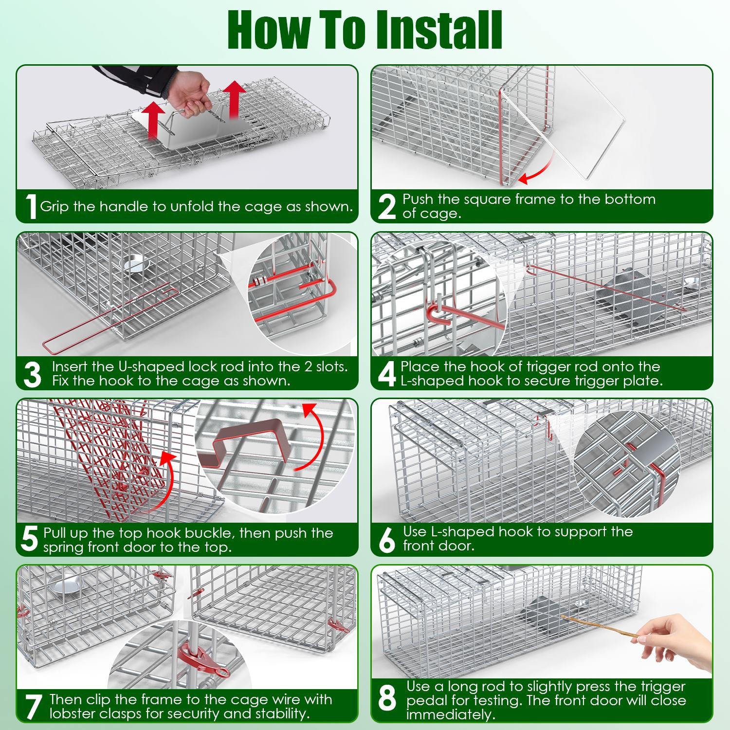 Portable Animal Trap Cage Catch and Release Steel Humane 27x7.5x8in Cat Trap US