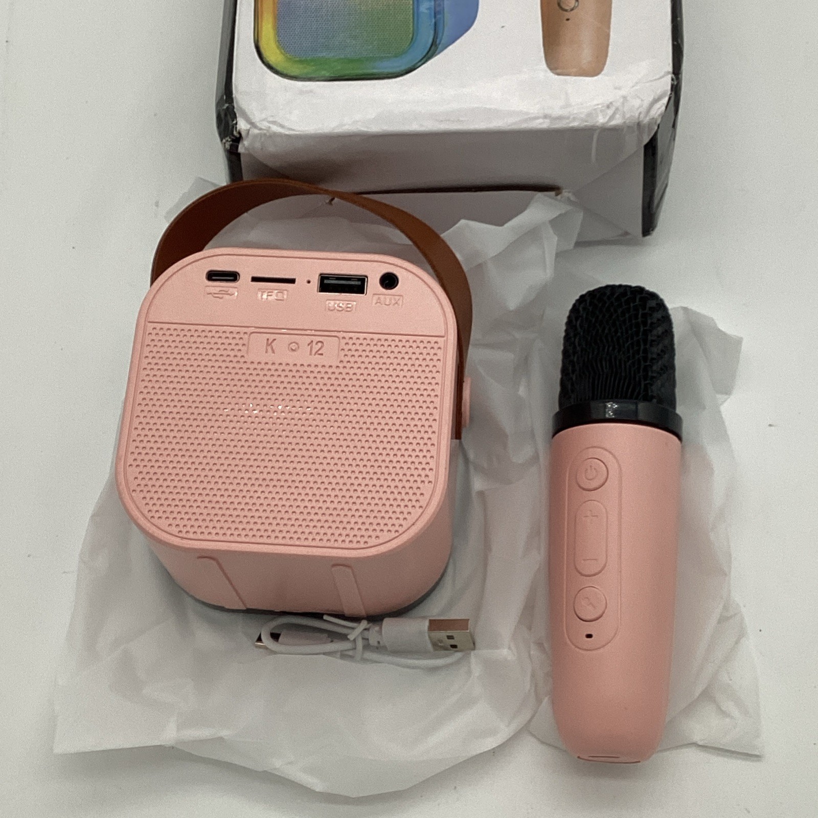 Mini Karaoke Machine Pink Portable Sound System Bluetooth Speaker & Microphone