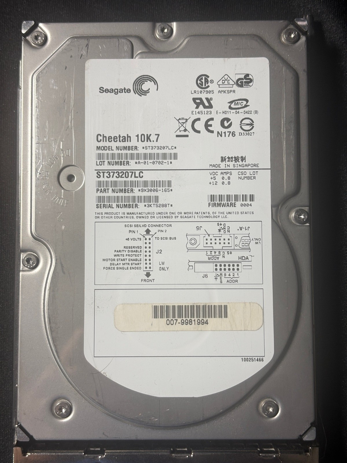 ST373207LC - 9X3006-165  73GB SCSI Drive - 10K - 007-9981994