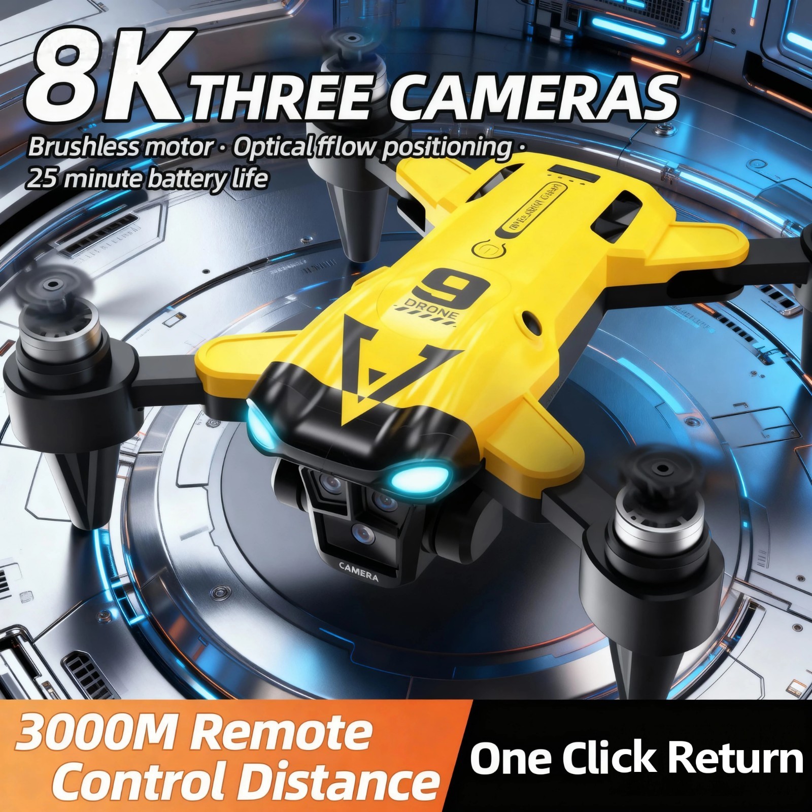 8K HD Camera Drone WiFi FPV RC Foldable Triple Camera Remote with 1 Batteries