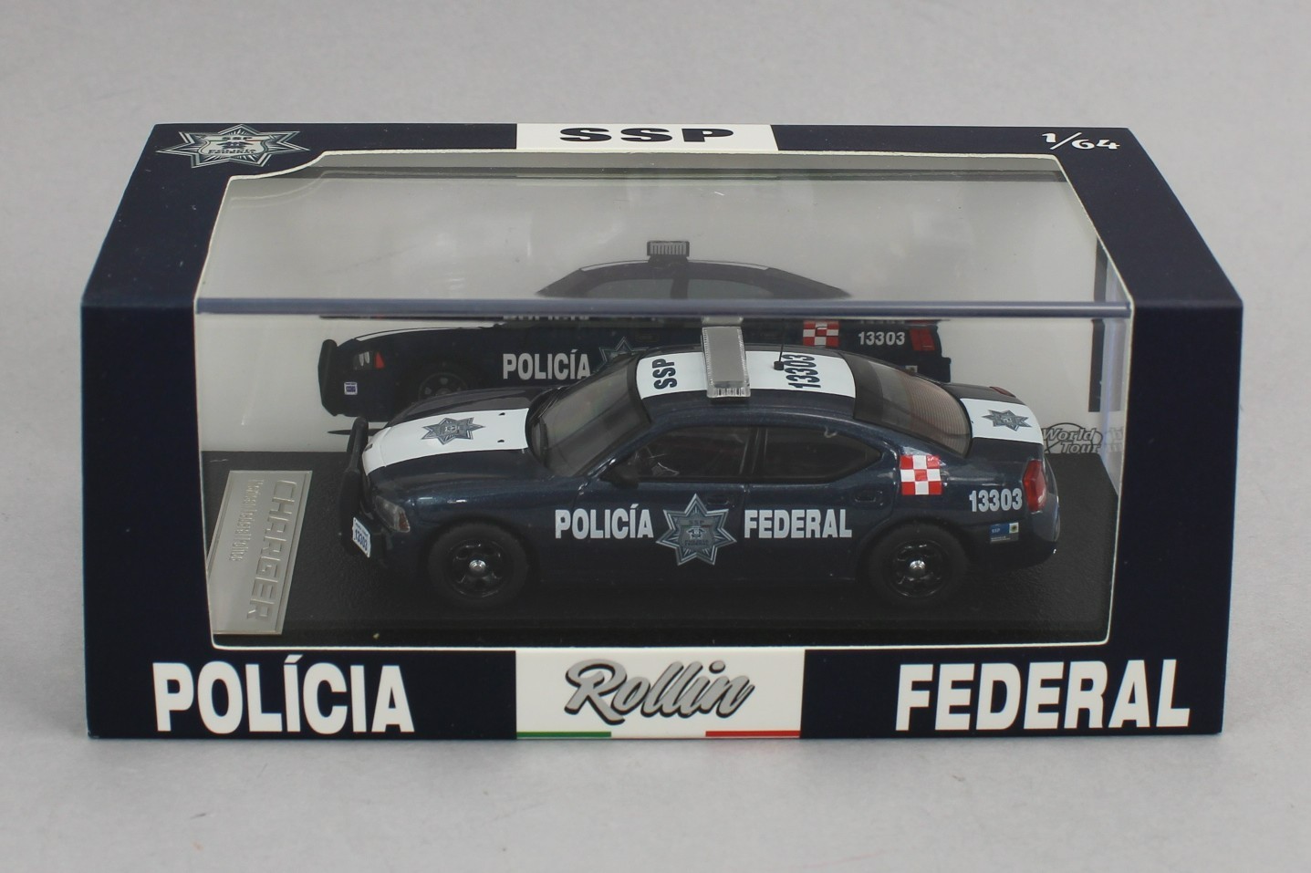 1:64 *ROLLIN DIECAST* Policia Federal Mexico DODGE CHARGR Police Car NIB!