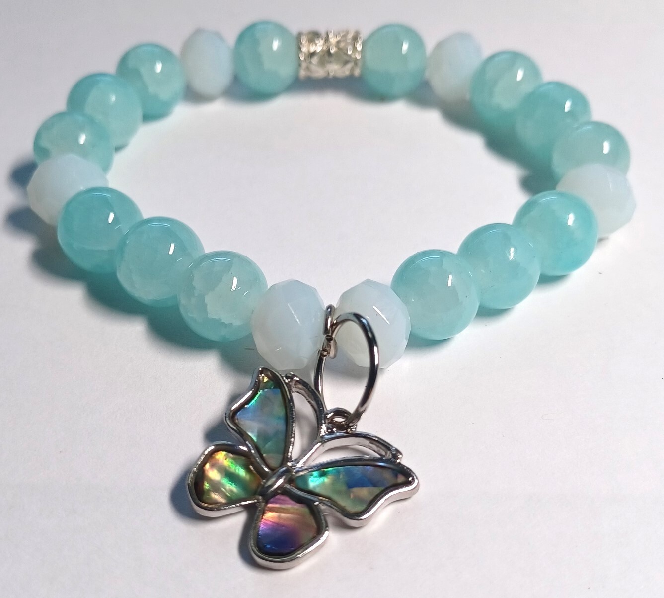Elegant Beaded Butterfly Charm Bracelet-Lavender and Green