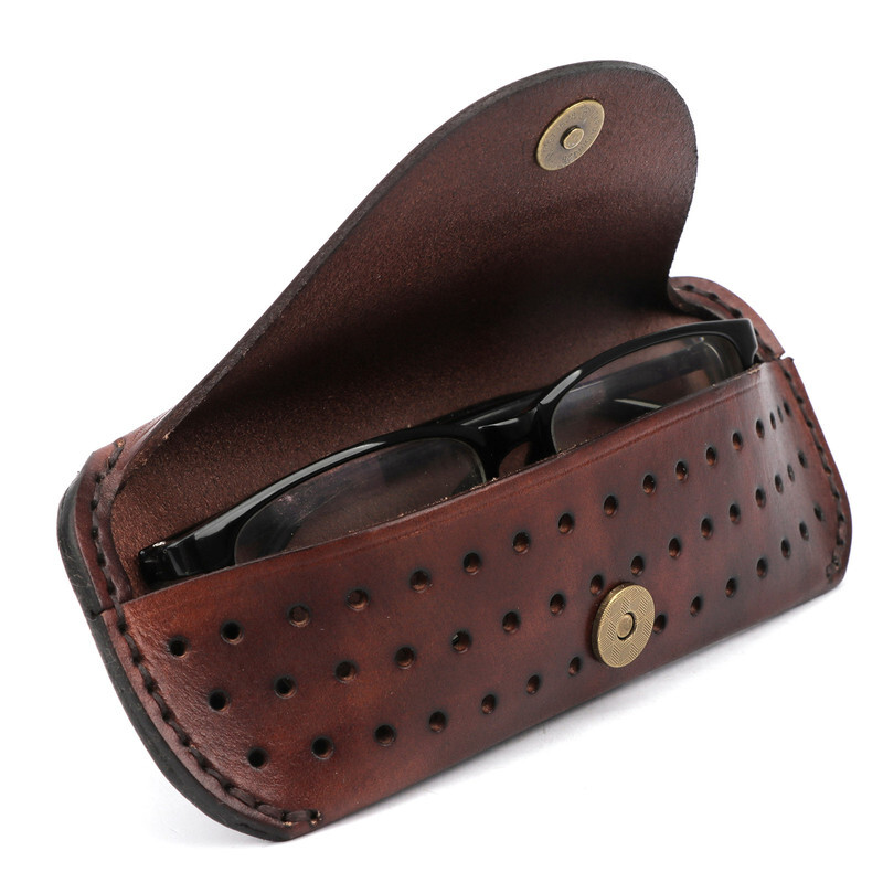 TOURBON Leather Eyeglasses Protector Case Glasses Carrier Belt Pouch Gift