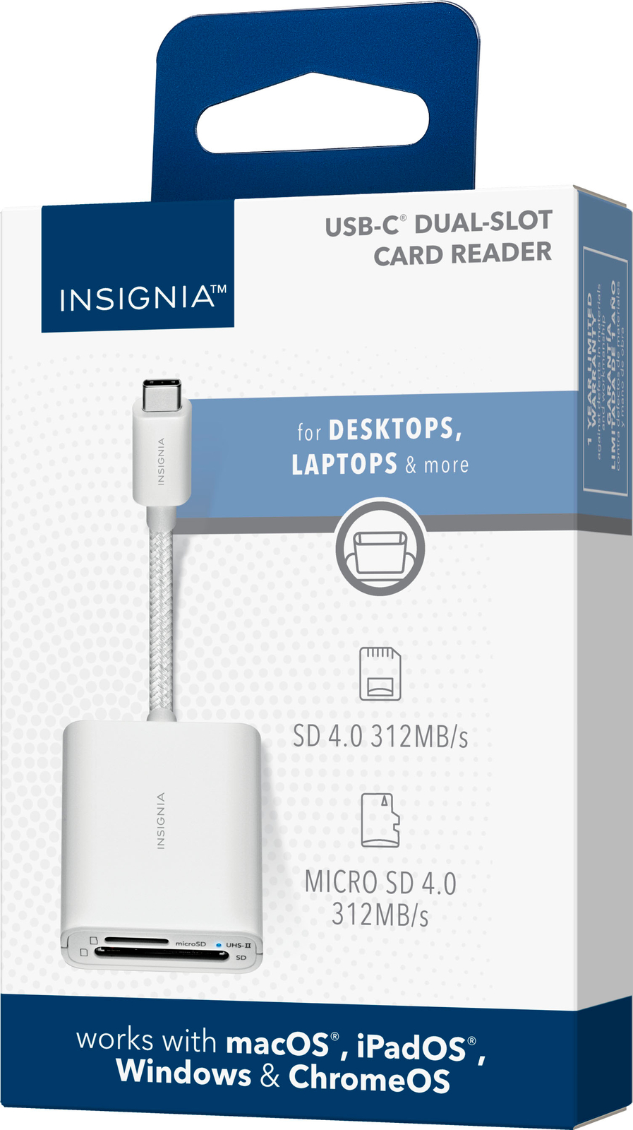 Insignia- USB-C-to-SD/microSD Dual-Slot Card Reader - White