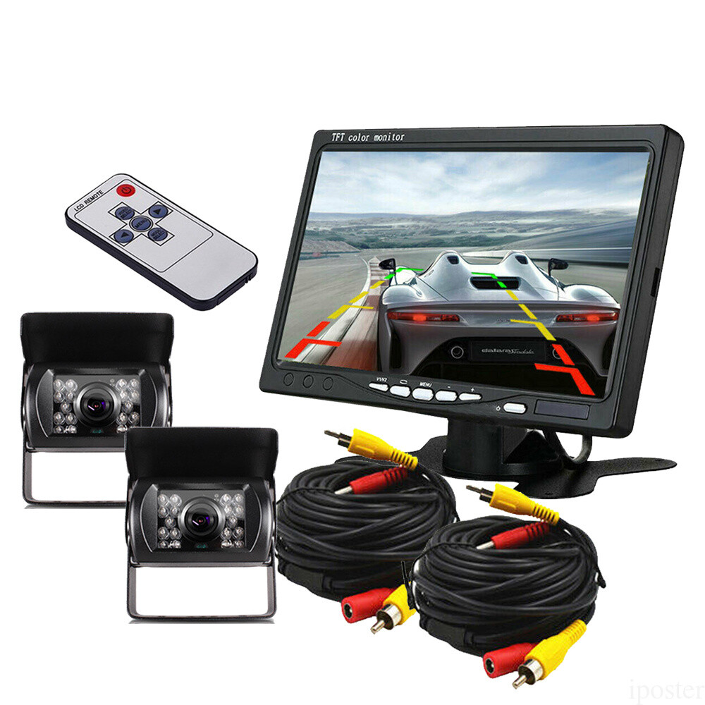 7" Monitor 2x CCD Reversing Backup Camera Heavy Duty IR Waterproof 12-24v Truck