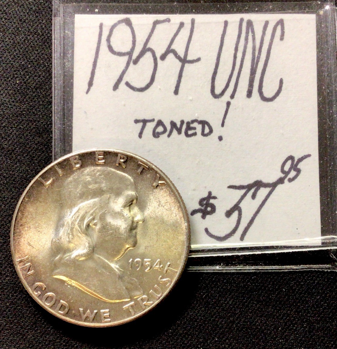 1954 Franklin Silver Half Dollar Coin UNC! Toned! ENN Coins