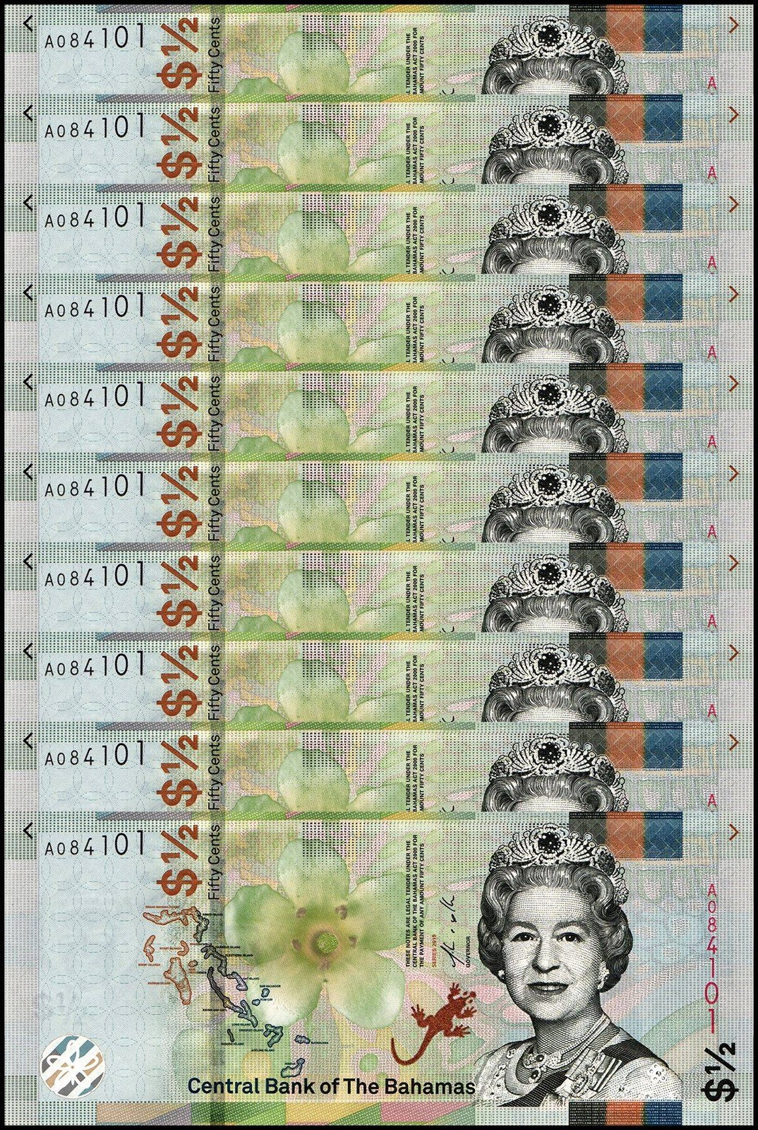 Bahamas 1/2 Dollar, 2019, P-A77, UNC X 10 PCS